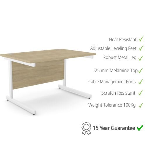 Office Desk Rectangular White Cantilever Legs W1200xD800xH725mm Beech Ashford