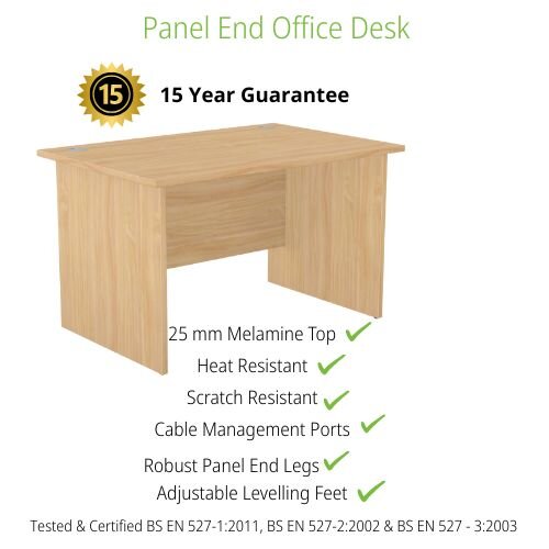 Panel End Desk Rectangular W1200xD800xH725mm Beech Ashford