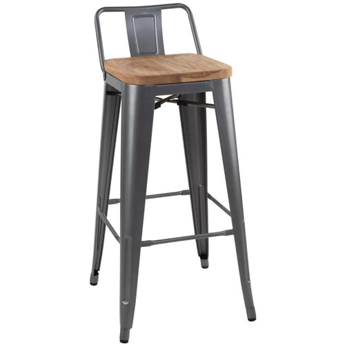 Bolero Bistro Backrest High Stools with Wooden Seat Pad Gun Metal (Pack of 4)
