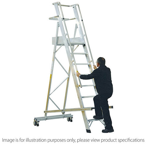 EN131 Mobile Folding 12 Tread Ladder With Platform Max Height 4.2M Platform Height 3.2M