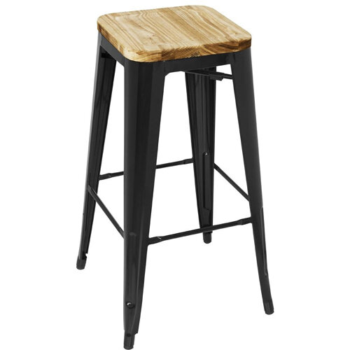 Bolero Bistro High Stools with Wooden Seat Pad Black (Pack of 4)