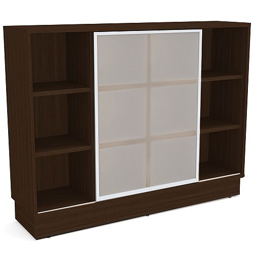 Grand Medium Cube Shelf Bookcase With Sliding Frosted Glass Door Grand Medium Cube Shelf Bookcase With Sliding Frosted Glass Door Dark Walnut