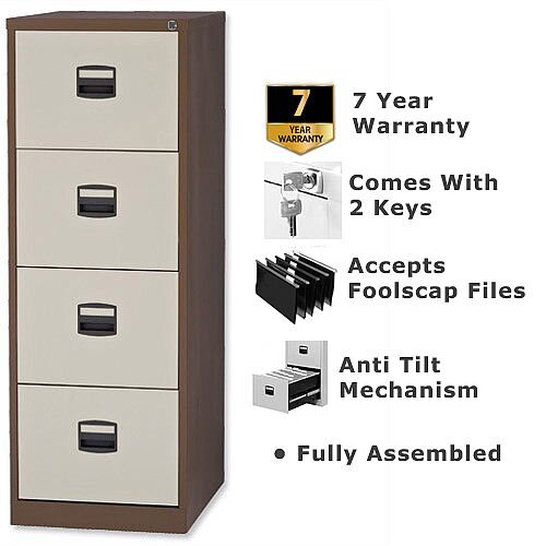 4 Drawer Steel Filing Cabinet Lockable Brown & Cream Trexus By Bisley