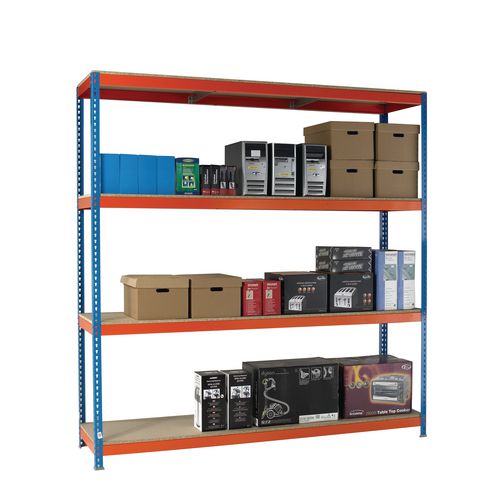 2.5m High Heavy Duty Boltless Chipboard Shelving Unit W2100xD750mm 400kg Shelf Capacity With 4 Shelves - 5 Year Warranty