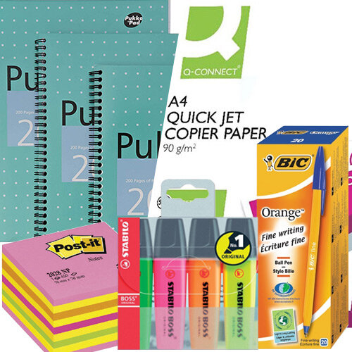 Home Office Essential Stationery Bundle - Pens Pk 20 &Notepads Pk 3 &A4 Paper &Sticky Notes &Highlighters Home Office Essential Stationery Bundle - Pens Pk 20 &Notepads Pk 3 &A4 Paper &Sticky Notes &Highlighters