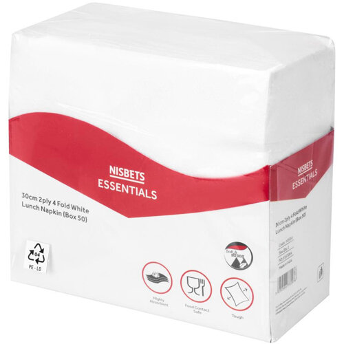 Nisbets Essentials 2ply 4-Fold White Lunch Napkins (50 pack)