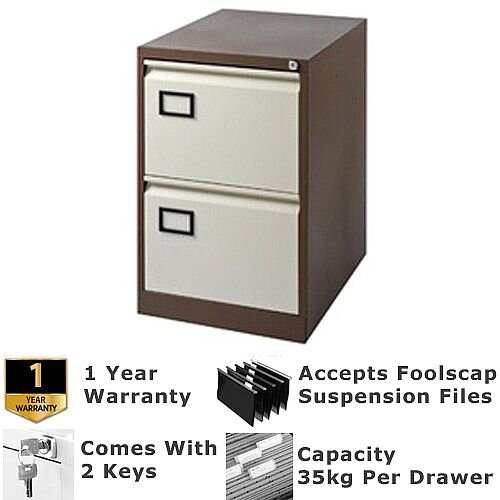 2-Drawer Filing Cabinet Coffee & Cream Jemini By Bisley -  For Foolscap Suspension Filing - Lockable - 5 Year Warranty