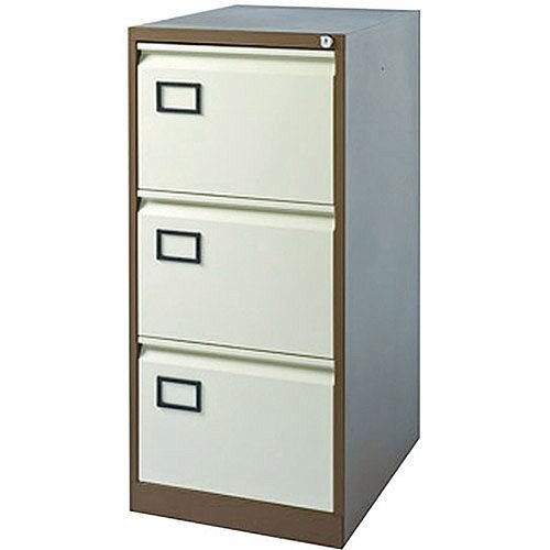 3-Drawer Filing Cabinet Coffee &Cream Jemini By Bisley - Foolscap Suspension Filing - Lockable - 5 Year Warranty 3-Drawer Filing Cabinet Coffee &Cream Jemini By Bisley - Foolscap Suspension Filing - Lockable - 5 Year Warranty