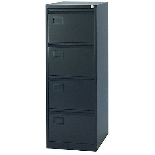 4-Drawer Filing Cabinet Black Jemini By Bisley - Steel - Lockable - 5 Year Warranty - WxHxD: 470mm x 1321mm x 622mm 4-Drawer Filing Cabinet Black Jemini By Bisley - Steel - Lockable - 5 Year Warranty - WxHxD: 470mm x 1321mm x 622mm