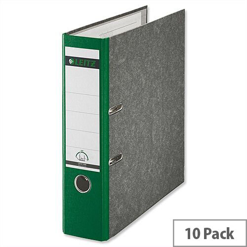 Leitz Standard Lever Arch File 80mm Spine A4 Green Pack of 10 Leitz Standard Lever Arch File 80mm Spine A4 Green Pack of 10