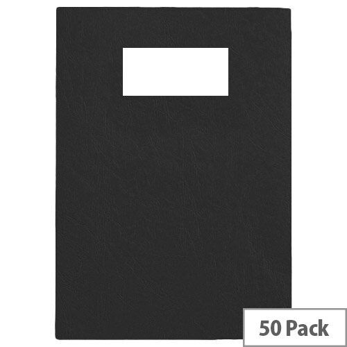 GBC Binding Covers Leatherboard Window 280gsm A4 Black 46705E Pack 25x2