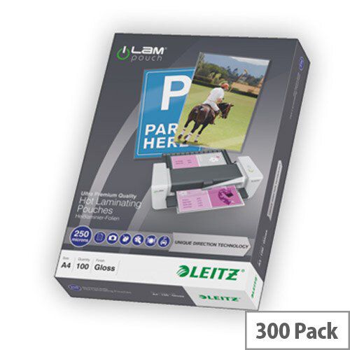 Leitz UDT Laminating Pouch A4 250 micron Pack 100x3 Hunt Office Ireland