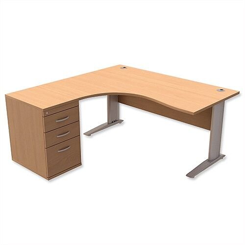 Radial Office Desk Left Hand with 600mm Desk-High Pedestal W1600xD1600xH725mm Beech Komo Radial Office Desk Left Hand with 600mm Desk-High Pedestal W1600xD1600xH725mm Beech Komo
