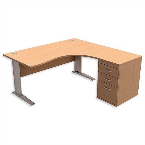 Radial Office Desk Right Hand with 600mm Desk-High Pedestal W1600xD1600xH725mm Beech Komo Radial Office Desk Right Hand with 600mm Desk-High Pedestal W1600xD1600xH725mm Beech Komo
