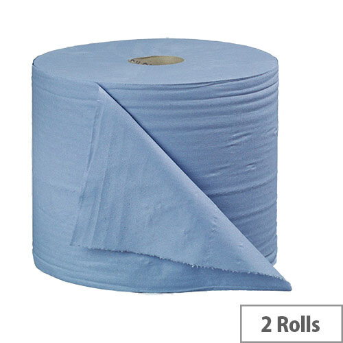 2Work Bumper Tissues Refill 2-Ply Paper Cleaning Roll 280mm x 400 Metres Blue Rolls (2 Pack) B2B340