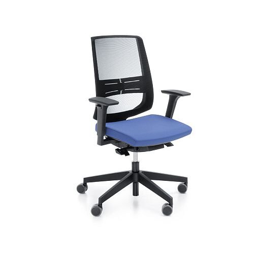 LightUp Modern Design Mesh Office Chair With Lumbar Support & Adjustable Arms Blue Fabric Seat