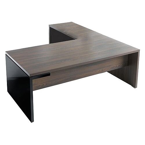 Mito Executive Desk 2000mm With Left Hand Desk Return Dark Sycamore &Black Mito Executive Desk 2000mm With Left Hand Desk Return Dark Sycamore &Black
