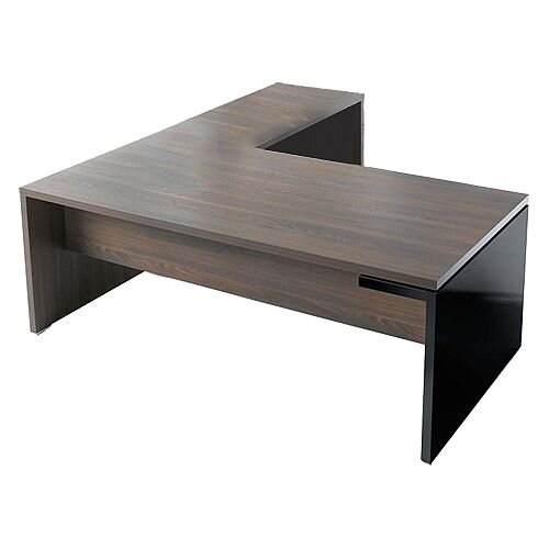 Mito Executive Desk 2000mm With Right Hand Desk Return Dark Sycamore &Black Mito Executive Desk 2000mm With Right Hand Desk Return Dark Sycamore &Black