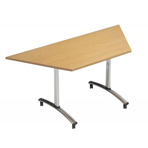 1500mm Trapezoidal Flip Top Table On Wheels Beech Morph Tilt