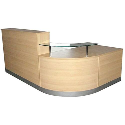 Complete Curved Reception Unit Light Oak Finish With Glass Counter Complete Curved Reception Unit Light Oak Finish With Glass Counter