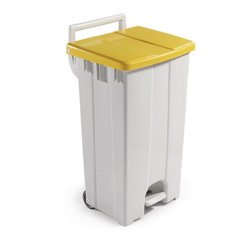 Plastic Pedal Bin with Lid 90 Litre Grey/Yellow 357002 Hunt Office