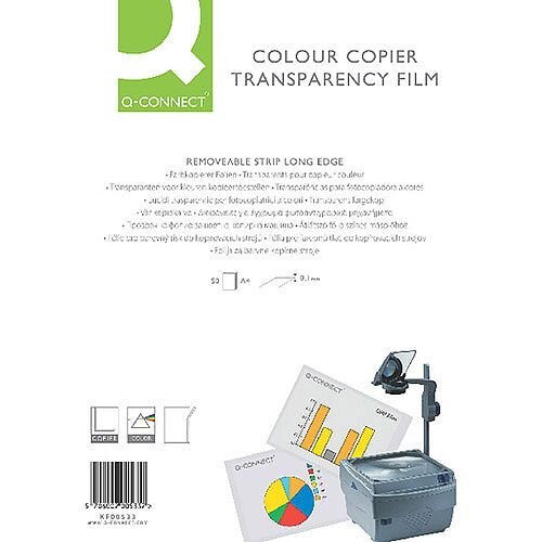 Q-Connect Colour Laser Copier OHP Transparency Film  A4 Pack of 50 KF00533