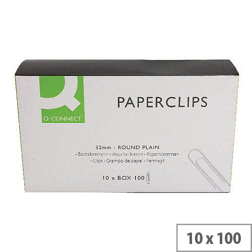 Q-Connect Paperclip 32mm Plain Pack 100 x 10 KF01314Q