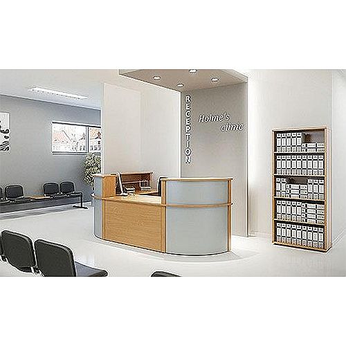 Ashford L-Shaped Modular Reception Desk In Beech With Steel Corner Units RD4