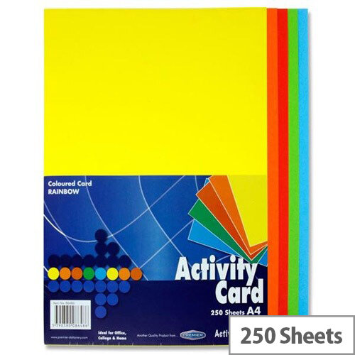 Premier Assorted Rainbow Colours A4 Activity Card Paper 160g Pack of 250 Sheets 