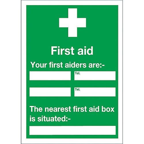 First Aiders/First Aid Box Location Safety Sign 600x450mm Self-Adhesive Vinyl First Aiders/First Aid Box Location Safety Sign 600x450mm Self-Adhesive Vinyl