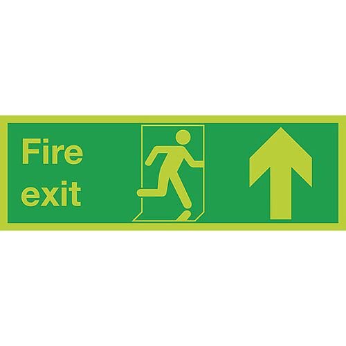 Safety Sign Niteglo Glow In The Dark Fire Exit Running Man Arrow Up 150x450mm Self-Adhesive