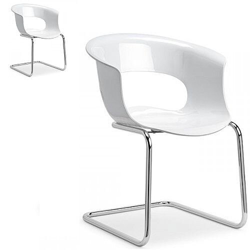 Miss B Antishock Chair With Chrome Cantilever Base Glossy White Set of 2 Miss B Antishock Chair With Chrome Cantilever Base Glossy White Set of 2