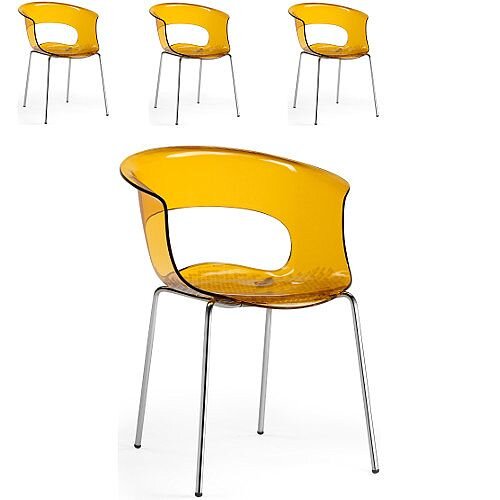 Miss B Antishock Canteen &Breakout Chrome Leg Chair Translucent Orange Set of 4 Miss B Antishock Canteen &Breakout Chrome Leg Chair Translucent Orange Set of 4