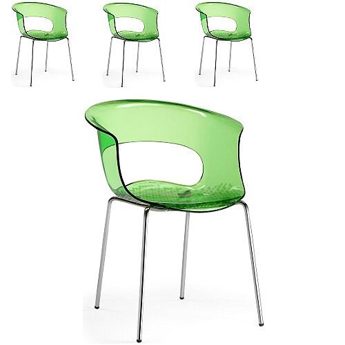 Miss B Antishock Canteen & Breakout Chrome Leg Chair Translucent Lime Green Set of 4