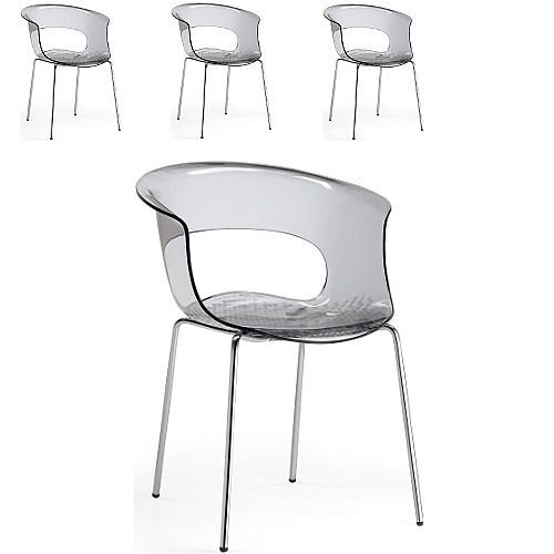 Miss B Antishock Canteen &Breakout Chrome Leg Chair Translucent Smoked Grey Set of 4 Miss B Antishock Canteen &Breakout Chrome Leg Chair Translucent Smoked Grey Set of 4