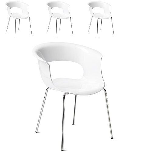 Miss B Antishock Canteen &Breakout Chrome Leg Chair Glossy White Set of 4 Miss B Antishock Canteen &Breakout Chrome Leg Chair Glossy White Set of 4