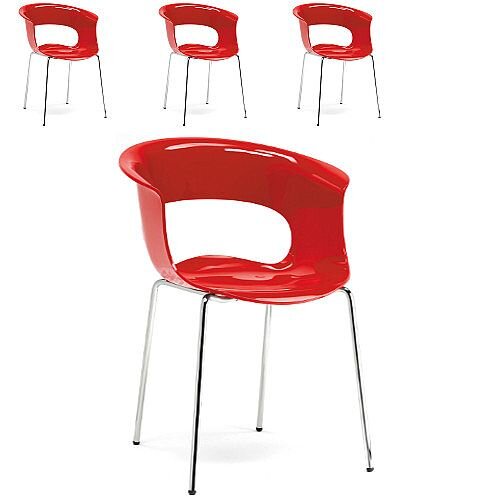 Miss B Antishock Canteen &Breakout Chrome Leg Chair Glossy Red Set of 4 Miss B Antishock Canteen &Breakout Chrome Leg Chair Glossy Red Set of 4