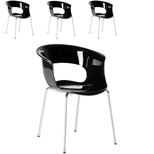 Miss B Antishock Canteen &Breakout Chrome Leg Chair Glossy Black Set of 4 Miss B Antishock Canteen &Breakout Chrome Leg Chair Glossy Black Set of 4
