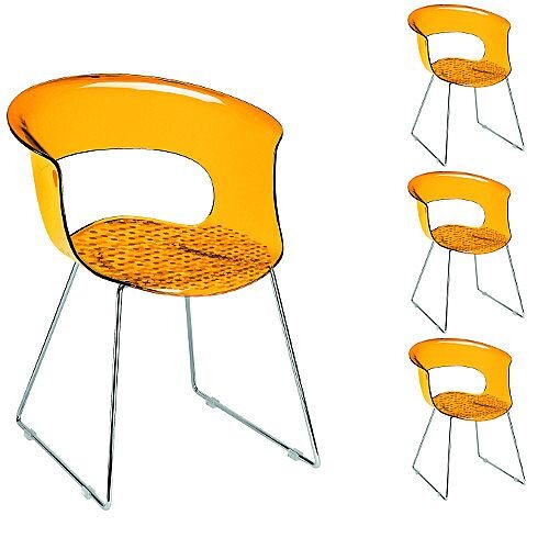 Miss B Antishock Canteen &Breakout Chrome Sled Frame Chair Translucent Orange Set of 4 Miss B Antishock Canteen &Breakout Chrome Sled Frame Chair Translucent Orange Set of 4