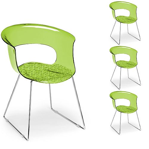 Miss B Antishock Canteen &Breakout Chrome Sled Frame Chair Translucent Lime Green Set of 4 Miss B Antishock Canteen &Breakout Chrome Sled Frame Chair Translucent Lime Green Set of 4
