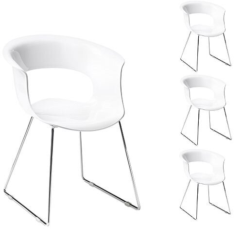 Miss B Antishock Canteen &Breakout Chrome Sled Frame Chair Glossy White Set of 4 Miss B Antishock Canteen &Breakout Chrome Sled Frame Chair Glossy White Set of 4