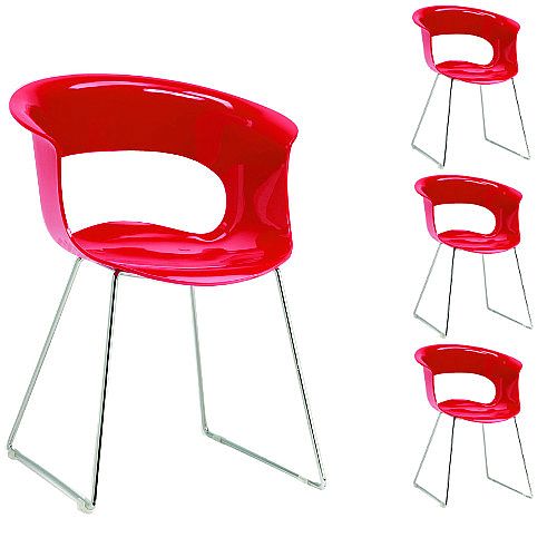 Miss B Antishock Canteen & Breakout Chrome Sled Frame Chair Glossy Red Set of 4