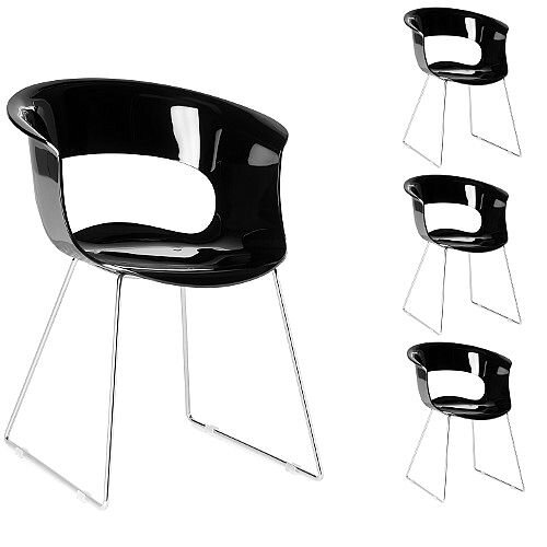 Miss B Antishock Canteen & Breakout Chrome Sled Frame Chair Glossy Black Set of 4