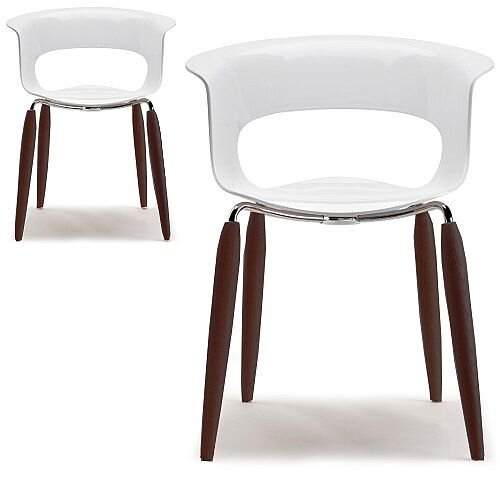 Natural Miss B Antishock Canteen & Breakout Chair Glossy White With Steel & Wenge Beech Wood Legs Set of 2