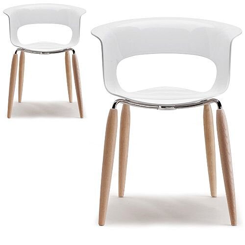 Natural Miss B Antishock Canteen & Breakout Chair Glossy White With Steel & Natural Oak Wood Legs Set of 2