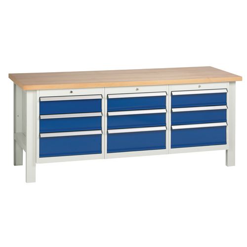 Medium Duty Workbench With 3 Triple Drawer Units H840 x L2000 x D650mm Medium Duty Workbench With 3 Triple Drawer Units H840 x L2000 x D650mm