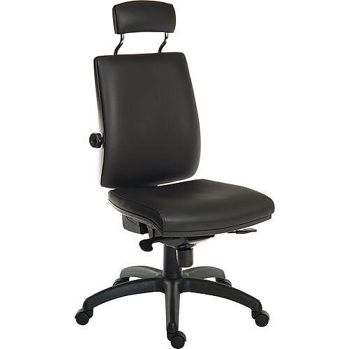 24 Hour Executive Ergonomic Task Operator Office Chair With Headrest Leather Look With Plastic Base