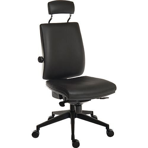 24 Hour Executive Ergonomic Task Operator Office Chair With Headrest Leather Look With Nylon Base