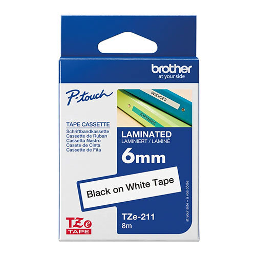 Brother P-Touch 6mm Black on White TZE211 Labelling Tape