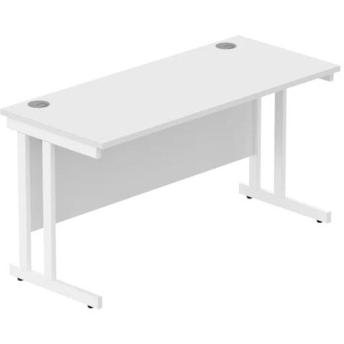 Core Office Rectangular Desk 1400mmX600mm Arctic White With Double Cantilever White Frame 